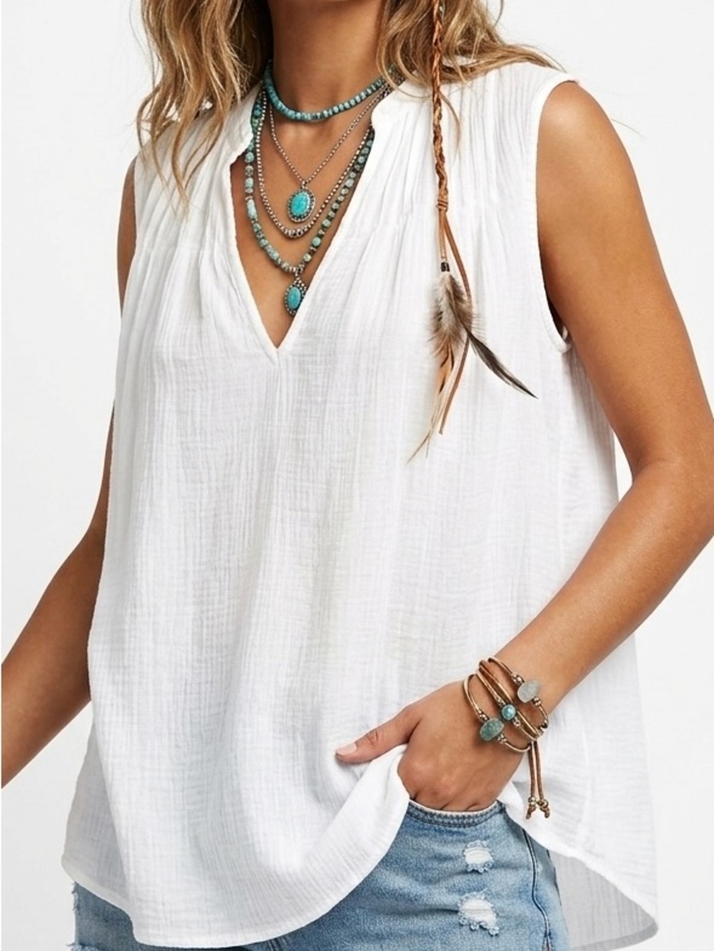 J.Crew Cotton Double Gauze Sleeveless V-Neck Blouse Tank Top White Size M